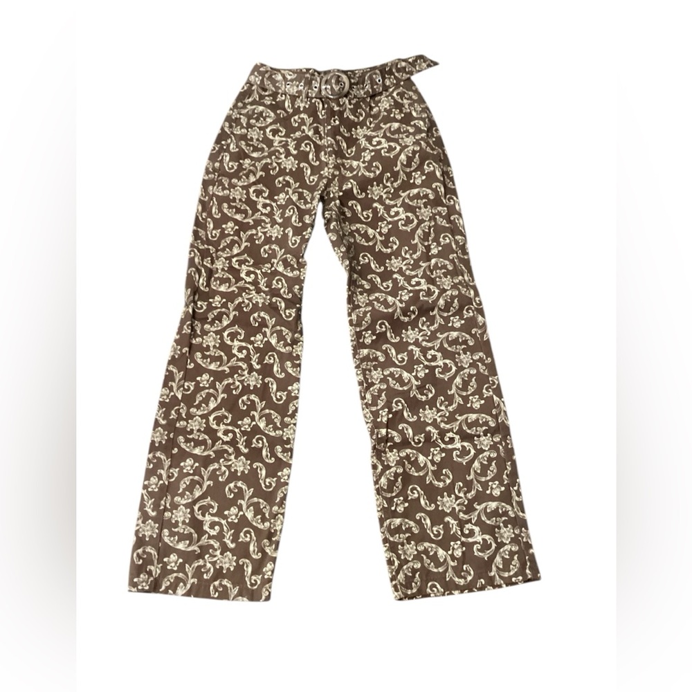 Milk It Womens Size 8 brown/gold paisley straight leg pant w/‎ adjustable waist